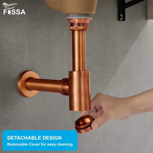 12 inch Stainless Steel Rose Gold Bottle Trap with Flange - Fossa Home