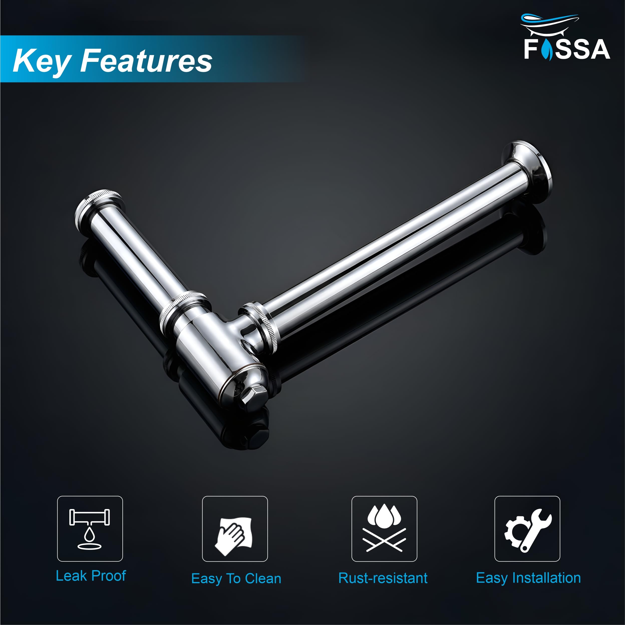 12 inch Wipro Brass Silver Bottle Trap with Flange