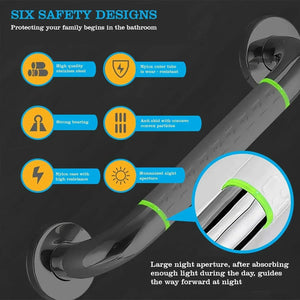 Fossa 16 Inch 304 Stainless Steel Luminous Grab Bar Wall Mounted Safety Balance Handle | Non-Slip for Elderly, Kids | Strong Load Bearing Armrest- Pack of 1 Silver & White (Chrome Finish) - Fossa Home