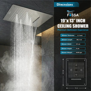 Three Mode Ceiling Overhead Shower Mist,Rain,Waterfall (19x13 Inch) - Fossa Home