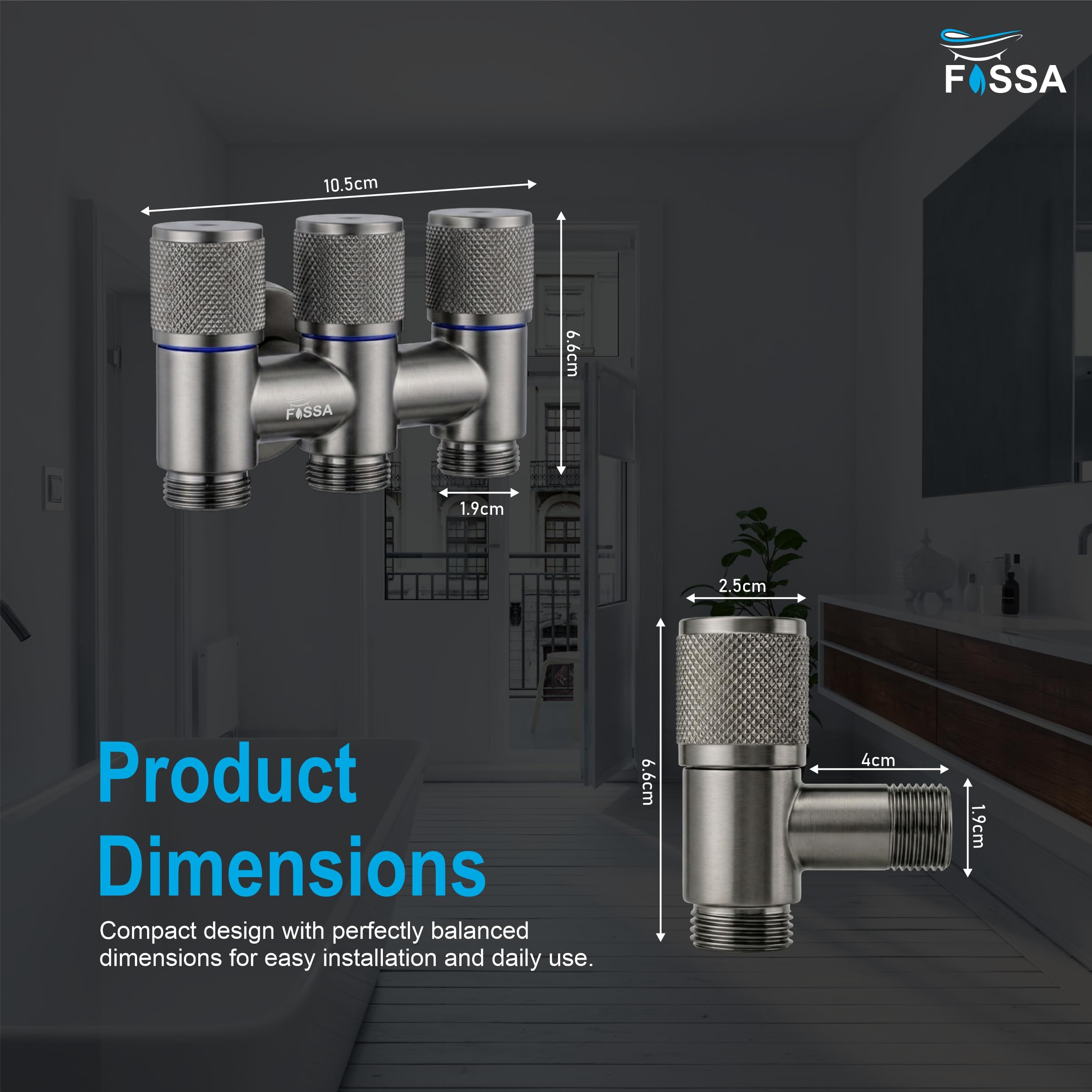 3 Way Curio Laundry Faucet Grey Stainless Steel Angle Valve Without Nozzle