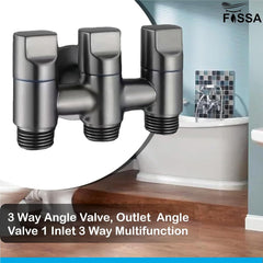 3 - Way Water Injection Angle Valve, Single Inlet and Three Outlet Angle Valve Three Way Multifunction Valve for Bathroom (Black) - Fossa Home