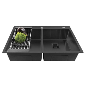 304 handmade stainless steel double bowl kitchen sink 45x20x10 inch black with tap hole