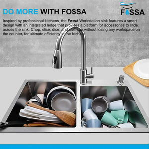 304 Handmade (45"x20"x10'') inch Stainless Steel Double Bowl Silver Kitchen Sink With Tap Hole - Fossa Home