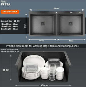 304 Honeycomb Embossed (37"x18"x10") Inch Double Bowl Kitchen Sink with Nano Coating - Fossa Home