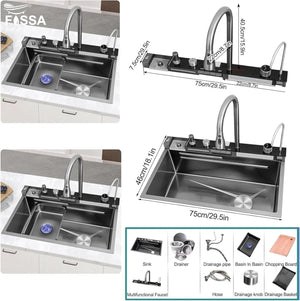 (30 x 18 x 10) Inch Premium Piano 5 Keys Smart Kitchen Sink Black - Fossa Home