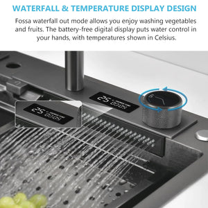 (30 x 18 x 10) Inch Black 304 Piano 2 keys Smart Kitchen Sink - Fossa Home