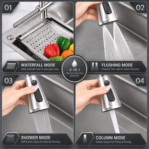 Ergo Waterfall Dual-Flow 360° Hot & Cold 304 Stainless Steel Kitchen Mixer Faucet Silver - Fossa Home