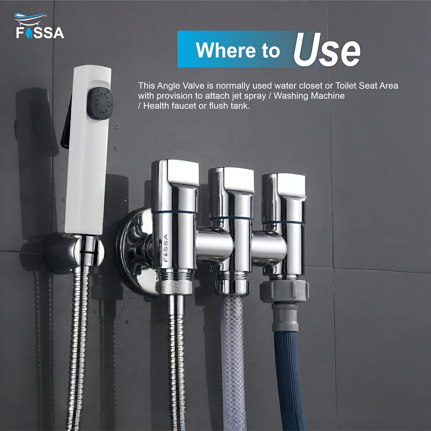 3 Way Laundry Faucet Silver Stainless Steel Angle Valve With Nozzle