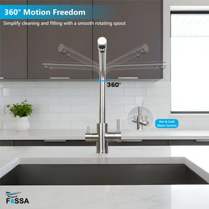 3-in-1 Brass Stainless Steel Kitchen Mixer Faucet with RO Drinking Water Tap Silver - Fossa Home