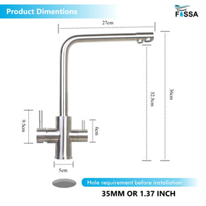 3-in-1 Brass Stainless Steel Kitchen Mixer Faucet with RO Drinking Water Tap Silver - Fossa Home