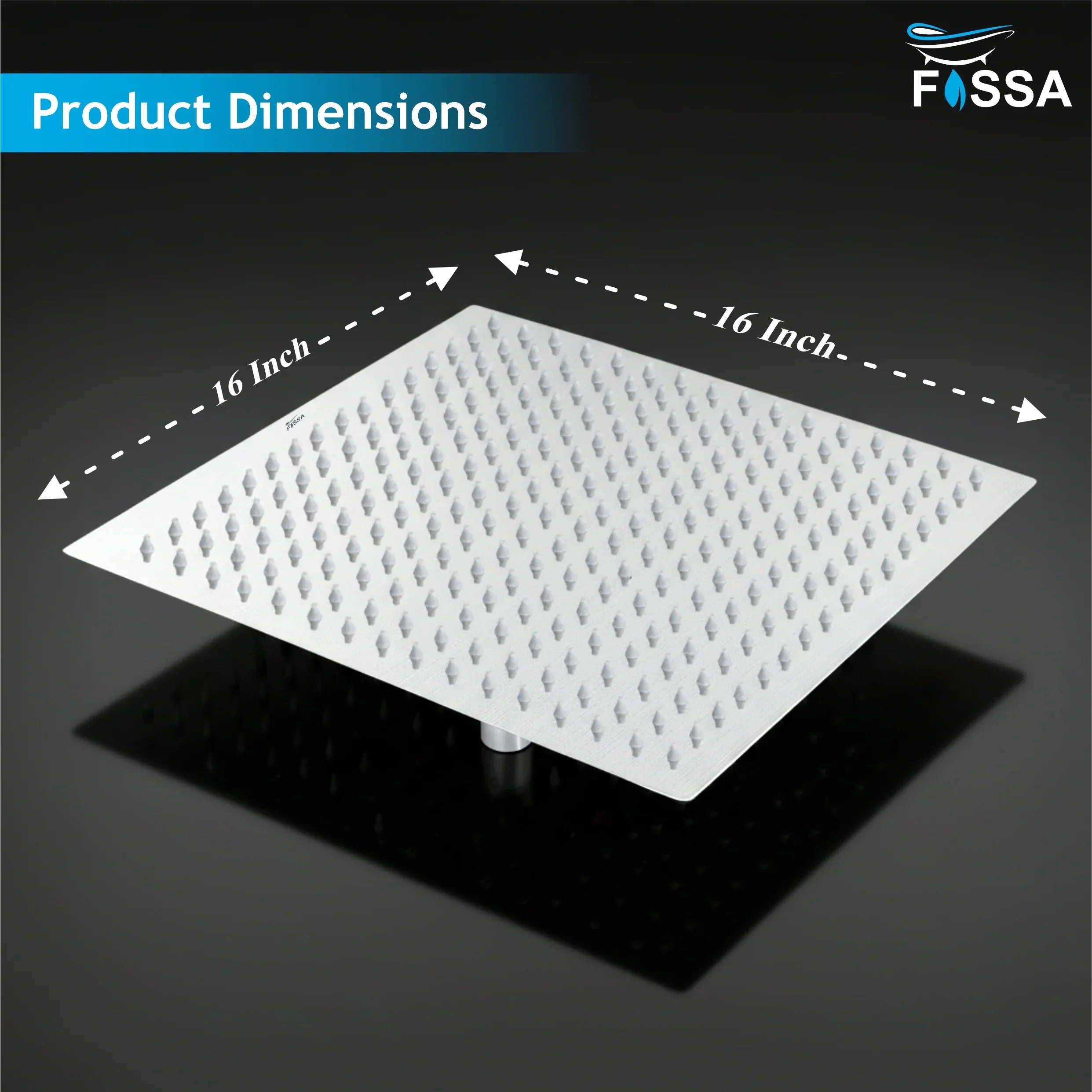 Ultra (16x16 Inches) 304- Grade Stainless Steel Chrome Finish Overhead Shower Without Arm - Fossa Home