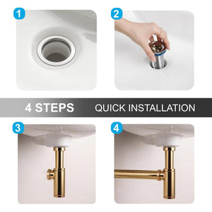 12 inch Stainless Steel Gold Bottle Trap with Flange - Fossa Home