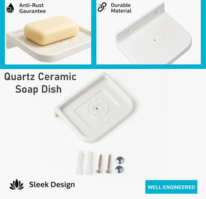 Fossa Classic Ceramic Soap Dish for Bathroom & Kitchen – Wall Mounted Soap Dish Holder with Anti-Rust, Anti-Slip Grip | Bathroom Soap Holder, Kitchen Soap Dish, Soap Stand White (Glossy Finish) - Fossa Home
