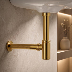 12 inch Stainless Steel Gold Bottle Trap with Flange - Fossa Home