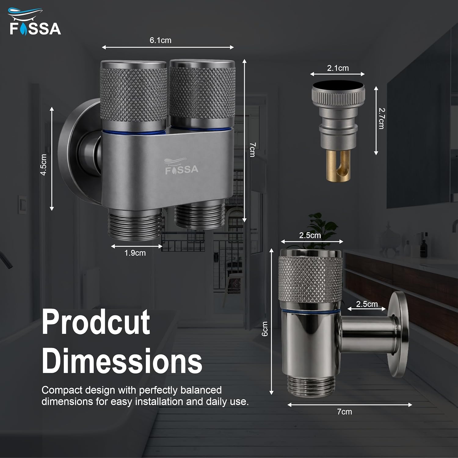 2 Way Galaxy Grey Stainless Steel Angle cock For Use multi Purpose With Nozzle - Fossa Home