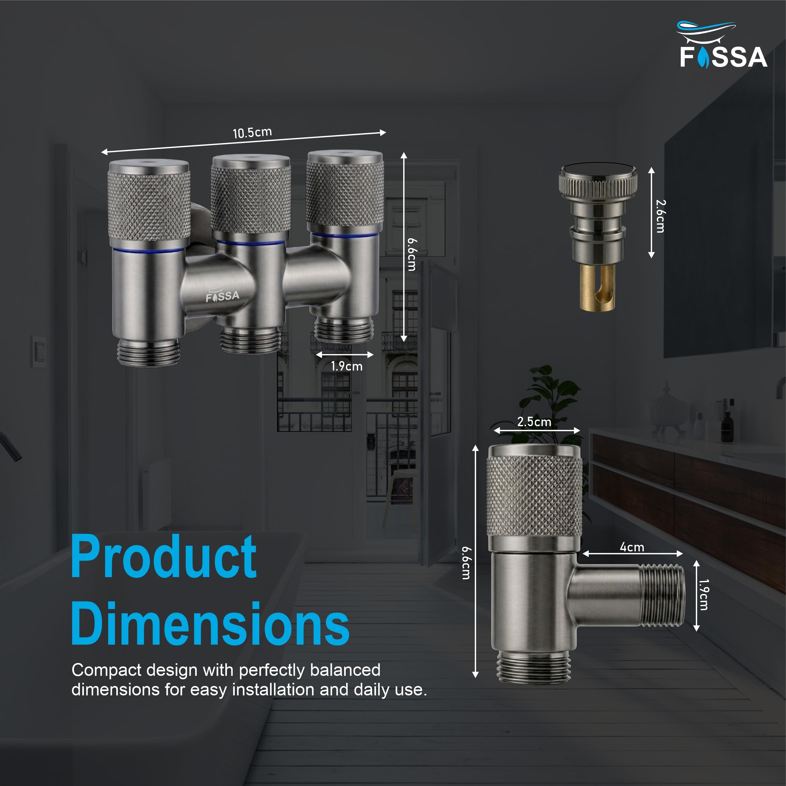 Curio 3 Way Grey Stainless Steel Laundry Angle Valve With Nozzle