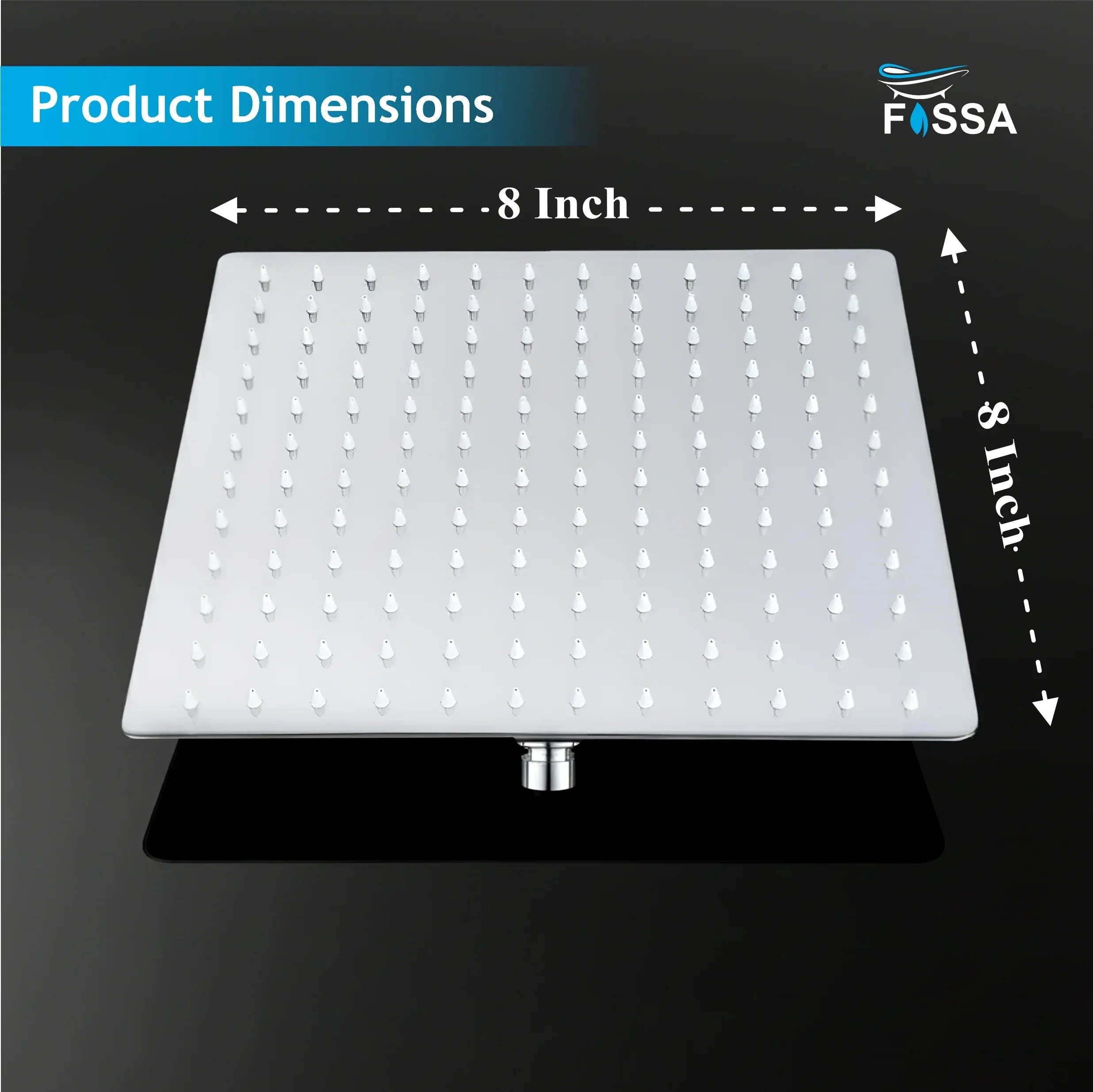 Ultra (8x8 Inches) 304- Grade Stainless Steel Chrome Finish Overhead Shower Without Arm - Fossa Home