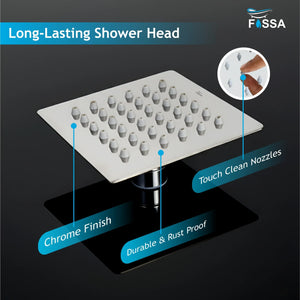 Ultra (4x4 Inches) 304- Grade Stainless Steel Chrome Finish Overhead Shower With Arm (9 Inch) - Fossa Home