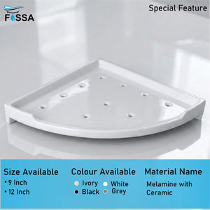 White Corner Wall Shelf 9 inch Unbreakable Abs Ceramic Finish (RW-133) - Fossa Home