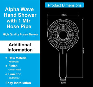 chrome finish hand shower alpha with two spray modes and stainless steel hose pipe