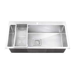 32x20x09 inch Aqua 304 handmade stainless steel single bowl kitchen sink silver finish front view