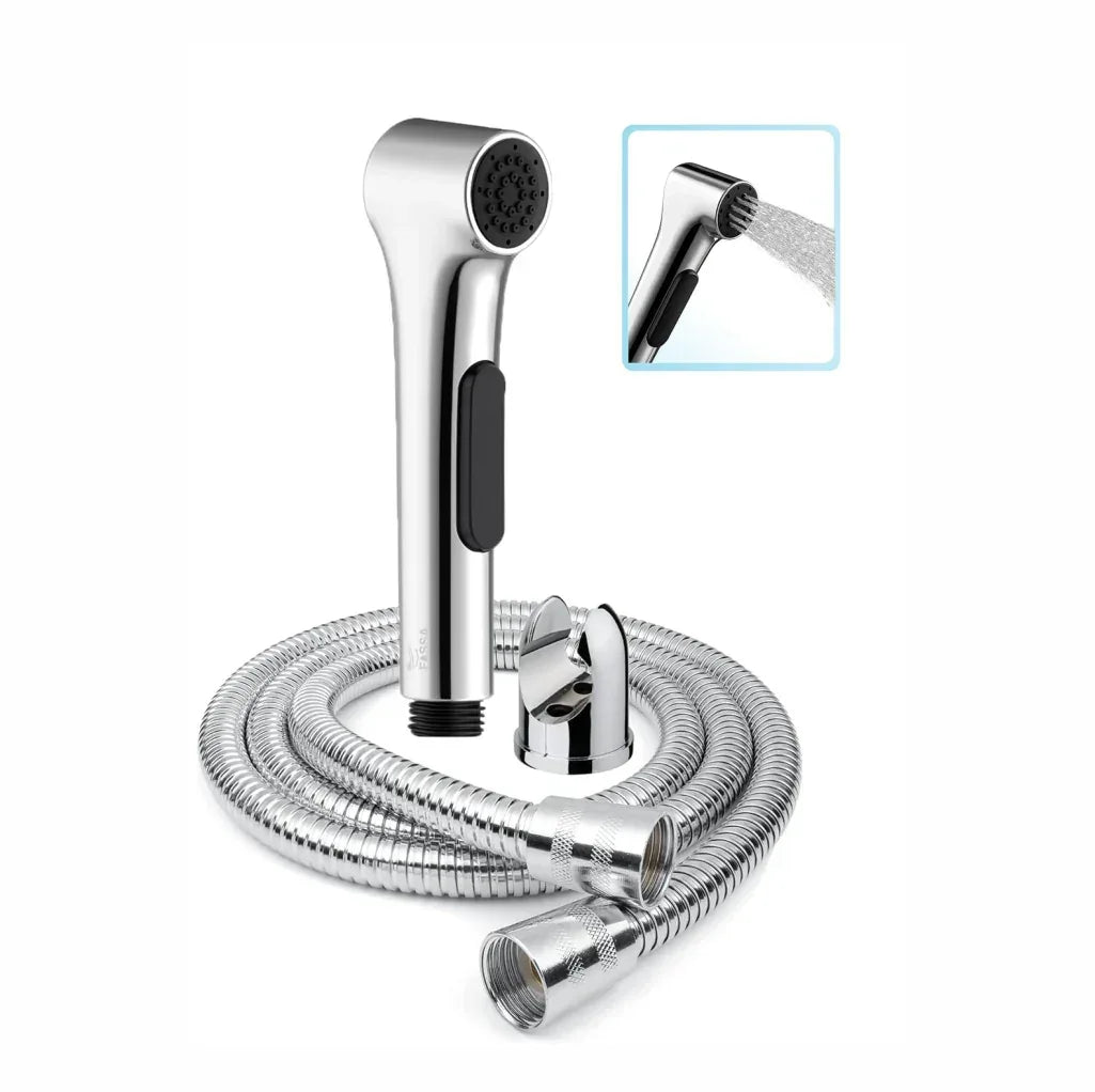 Aqua Silver ABS Health Faucet with 1 Meter 304-Grade SS Hose Pipe & Hook - Fossa Home