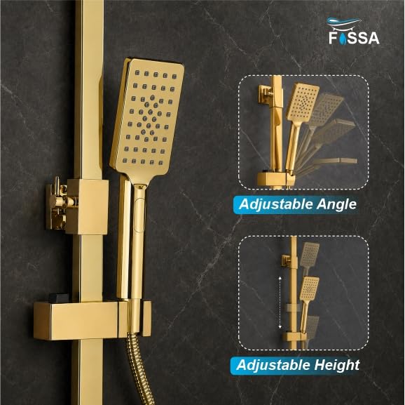 Aspire Thermostatic Rainfall & Waterfall Shower Panel Set Brass (Gold)