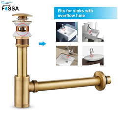 Fossa 304 Stainless Steel | Stylish Bottle Trap & Drain Pipe for Bathroom Wash Basin & Kitchen Sink | Rust-Free Design Gold (Bottle Trap with Pop-up Waste Coupling Set)