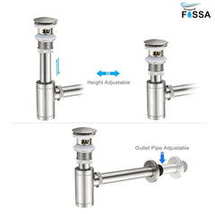 Fossa 304 Stainless Steel Bottle Trap Set with Waste Outlet Pipe for Bathroom Wash Basin/Kitchen Sink (Bottle Trap with Coupling) (Silver)