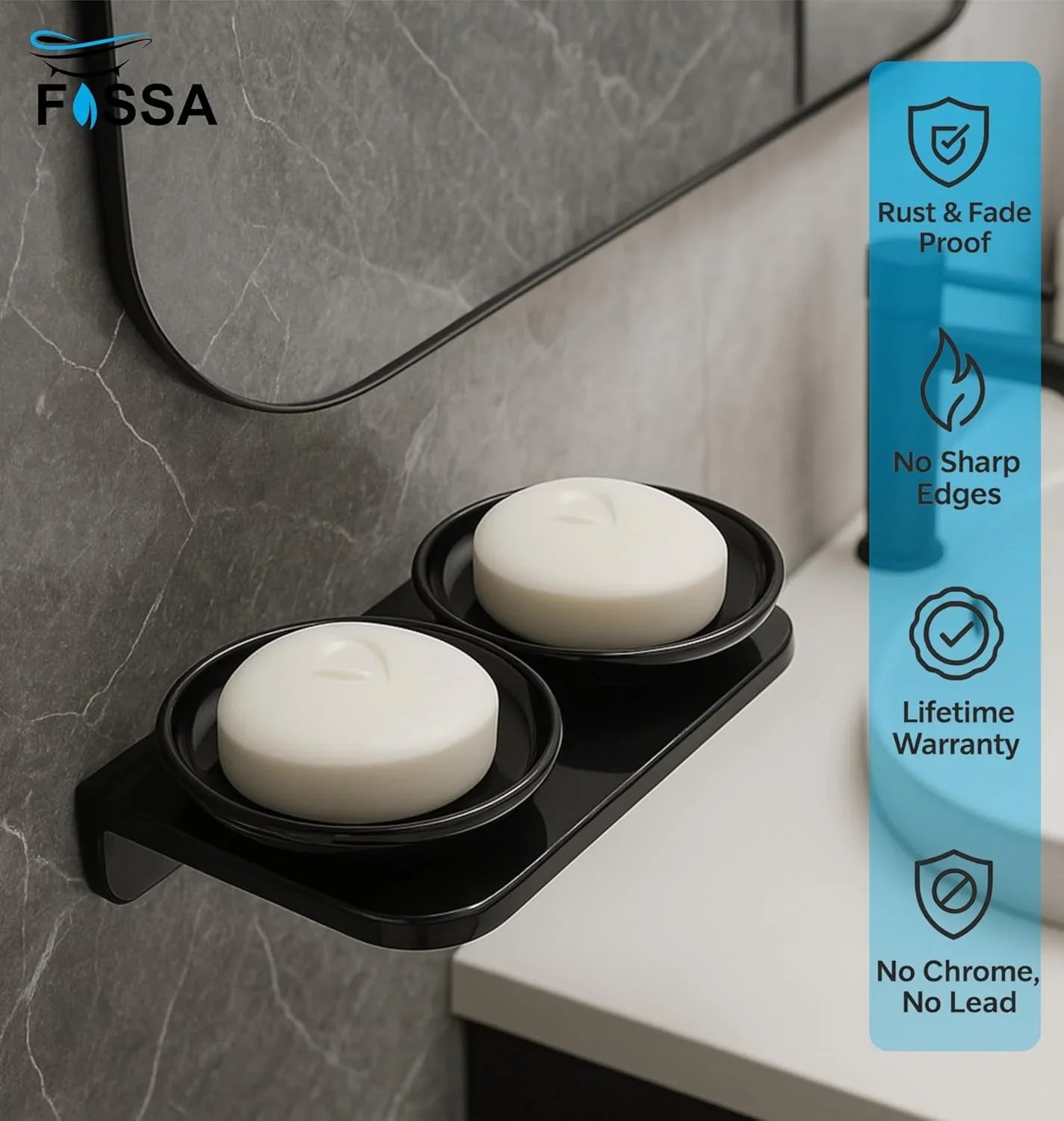 double soap dish black abs unbreakable round ceramic finish for bathroom