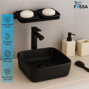 bathroom double soap dish black abs material with rectangular ceramic finish