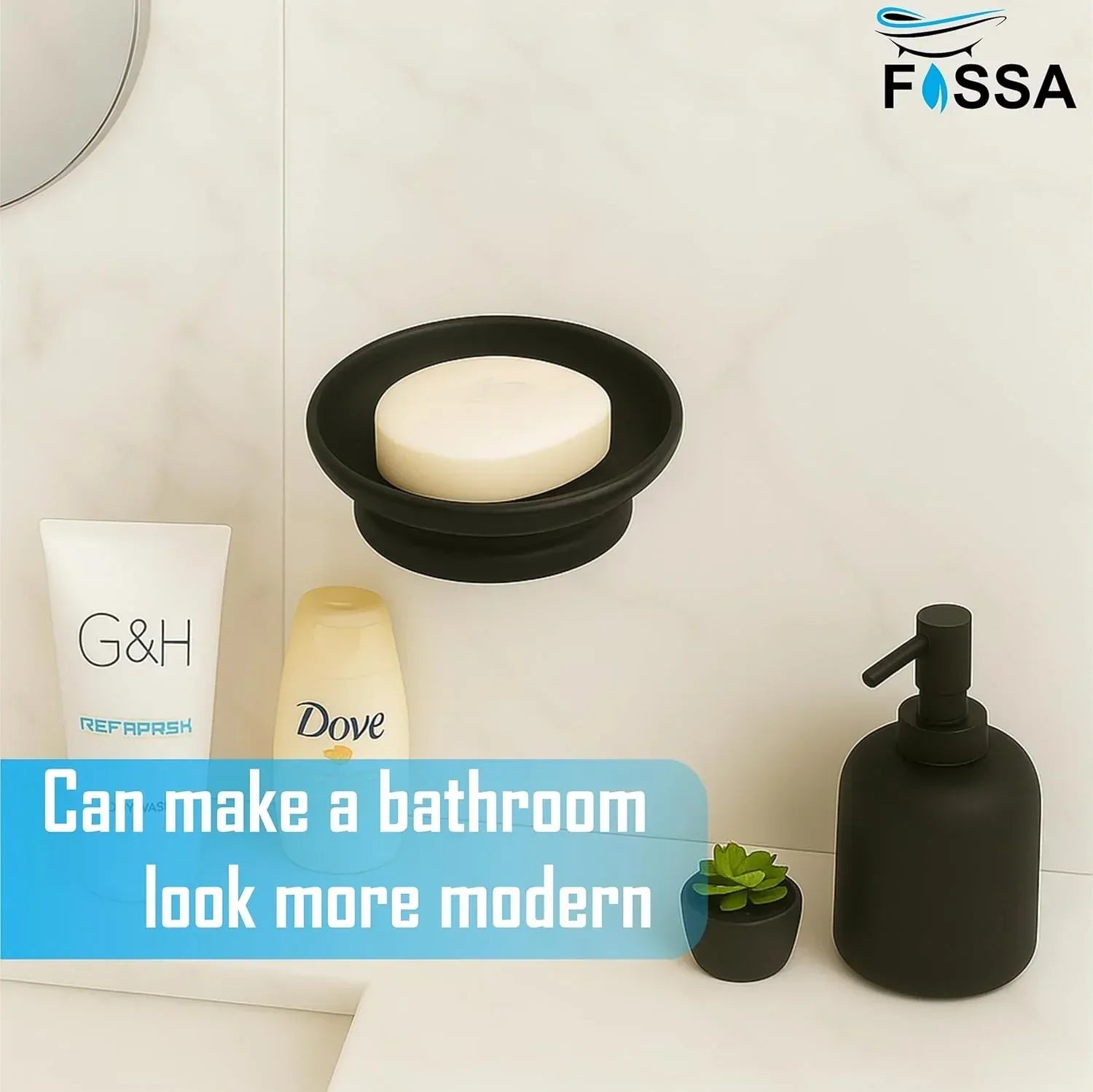 Black Soap Dish Unbreakable ABS Round Ceramic Finish (RB-121) - Fossa Home