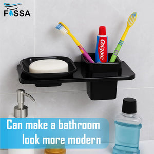 Black Soap Dish with Glass Unbreakable Abs Rectangular Ceramic Finish(RB-114) - Fossa Home