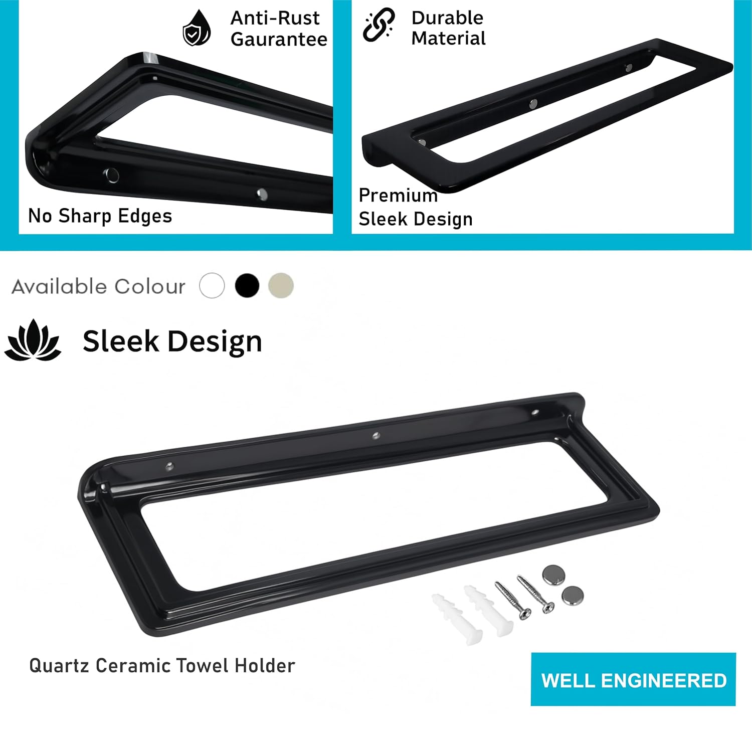 Ceramic Wall Mounted Towel Shelf Black Quartz (RB-126)
