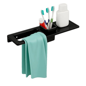 glossy black ceramic towel ring with brush holder for bathroom