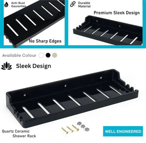 Classic Ceramic Wall Mounted Shelf Rack – Black (Glossy Finish) (RB-129) - Fossa Home