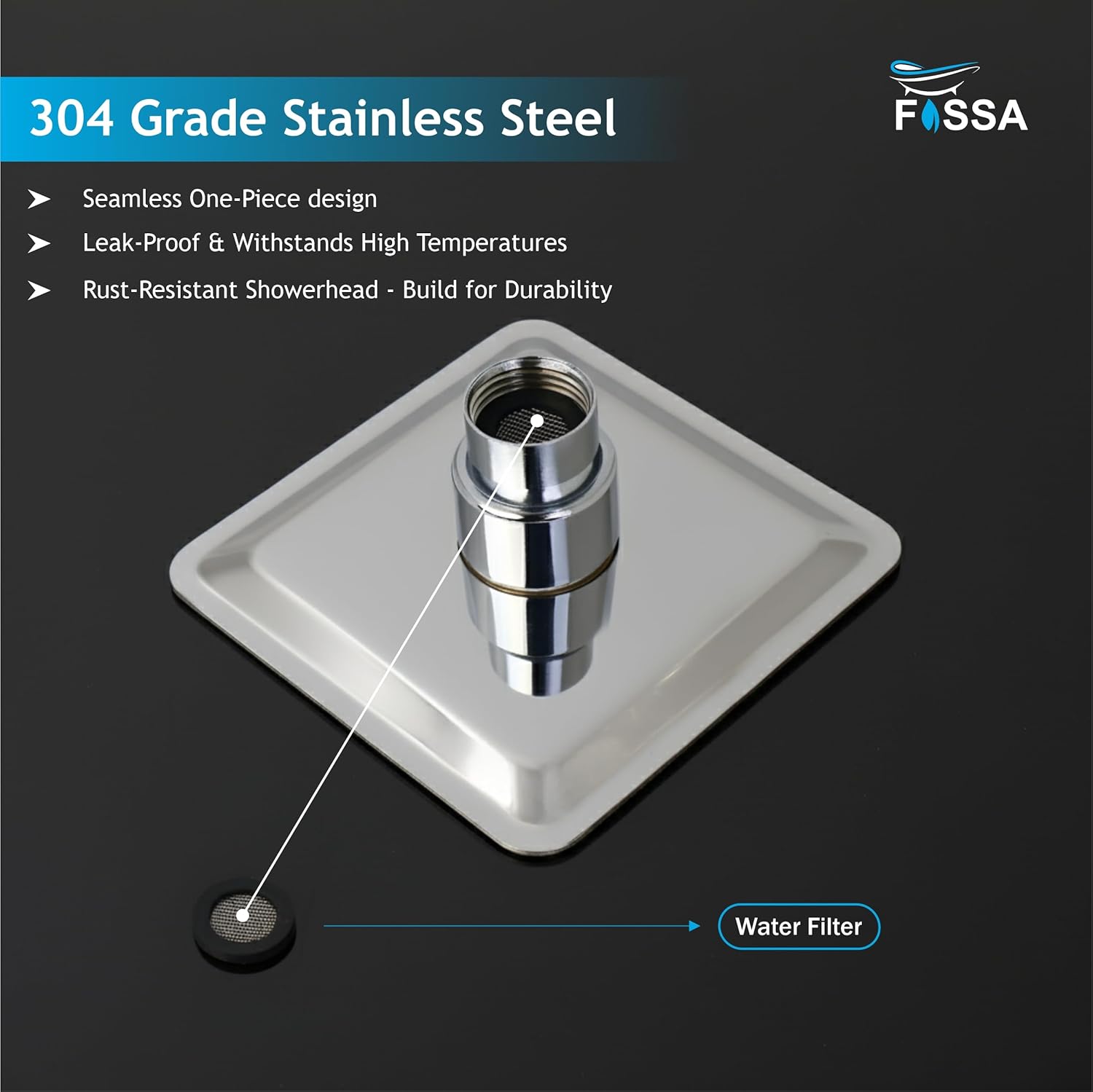 Colva (4x4 Inches) 304- Grade Stainless Steel Chrome Finish Overhead Shower Without Arm