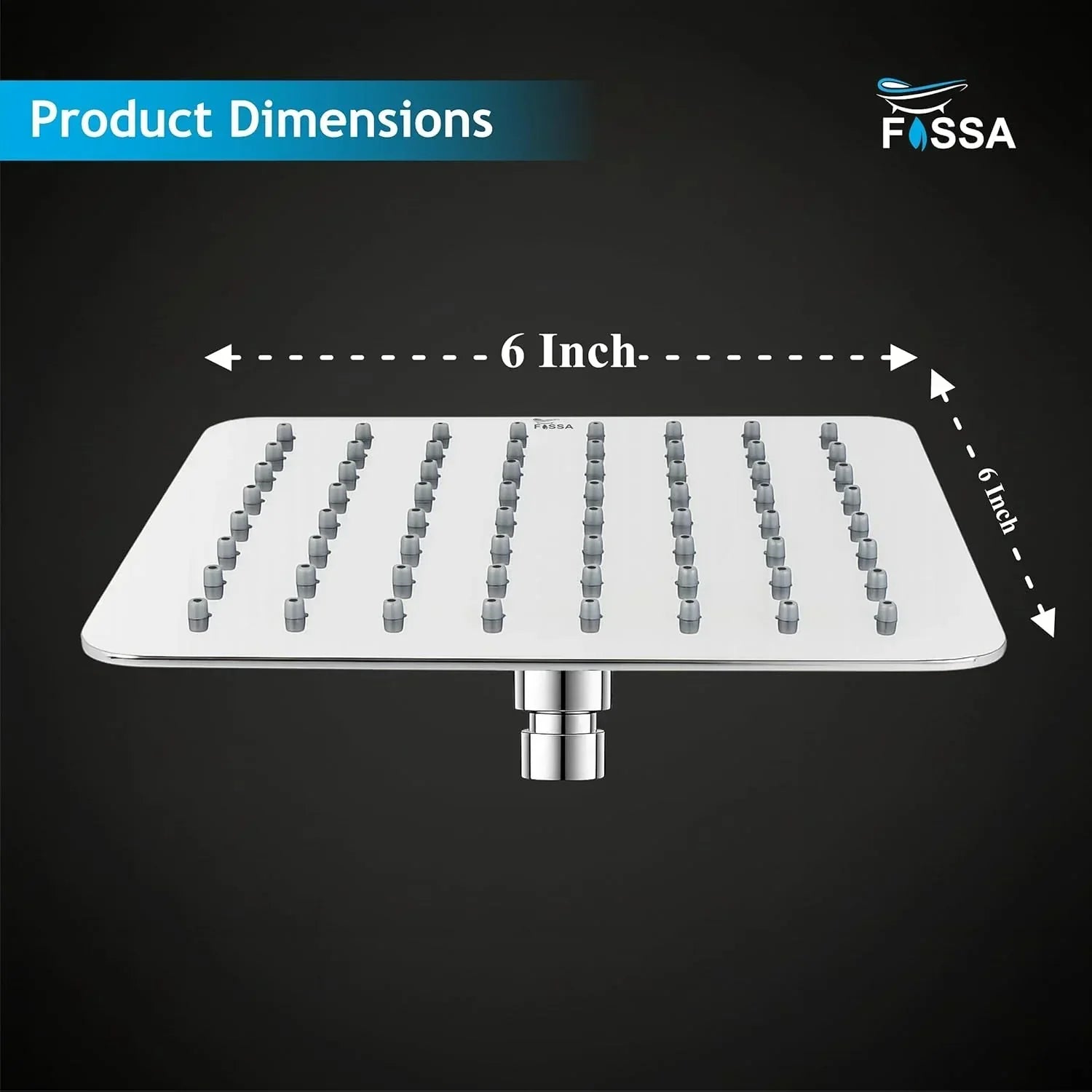 Colva (6x6 Inches) 304- Grade Stainless Steel Chrome Finish Overhead Shower With Arm (12 Inch) - Fossa Home