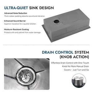 Designer piano waterfall kitchen sink 30x18 inch for premium kitchens