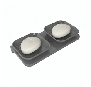 Grey Double Soap Dish Unbreakable ABS Rectangular Ceramic Finish (RG-112) - Fossa Home