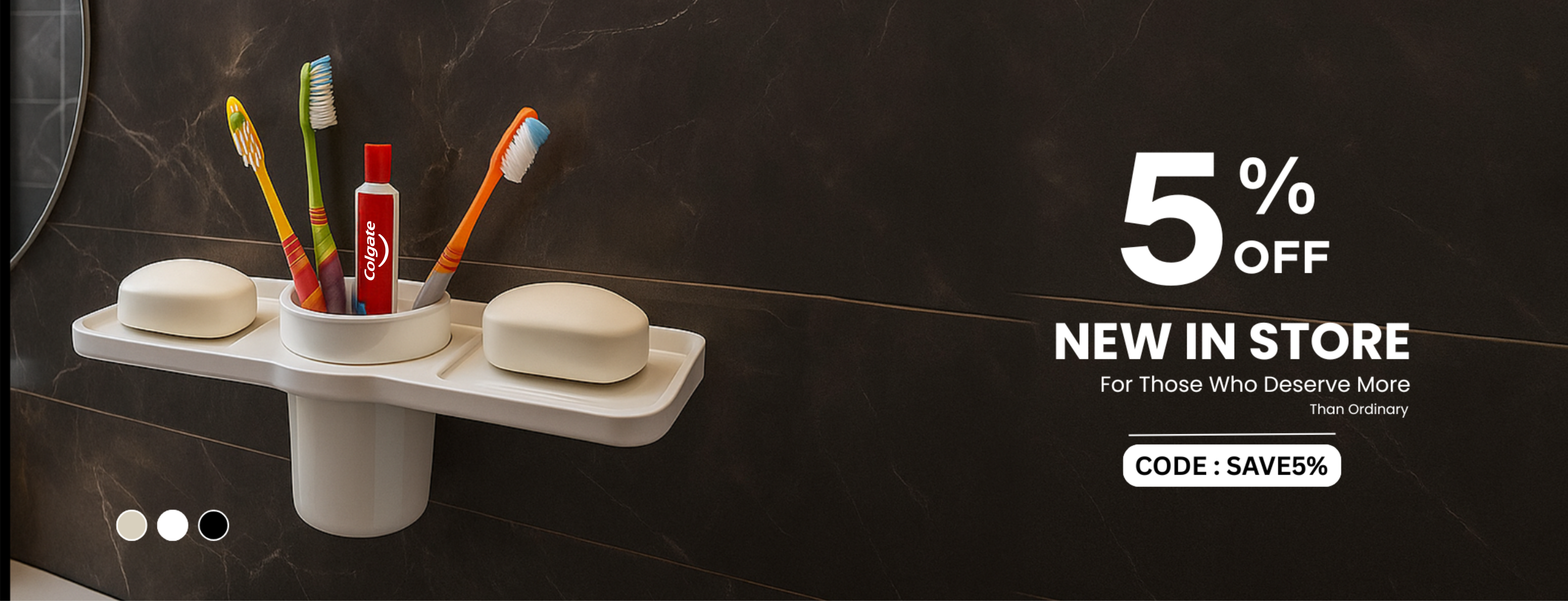 Bathroom with a toothbrush holder, toothbrushes, and a soap dish