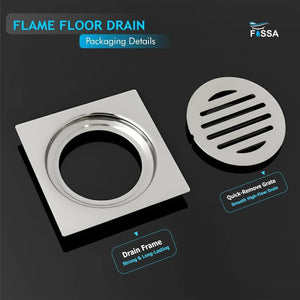 Flame Floor Drain (5 x 5 Inches) Premium Stainlees Steel - Fossa Home
