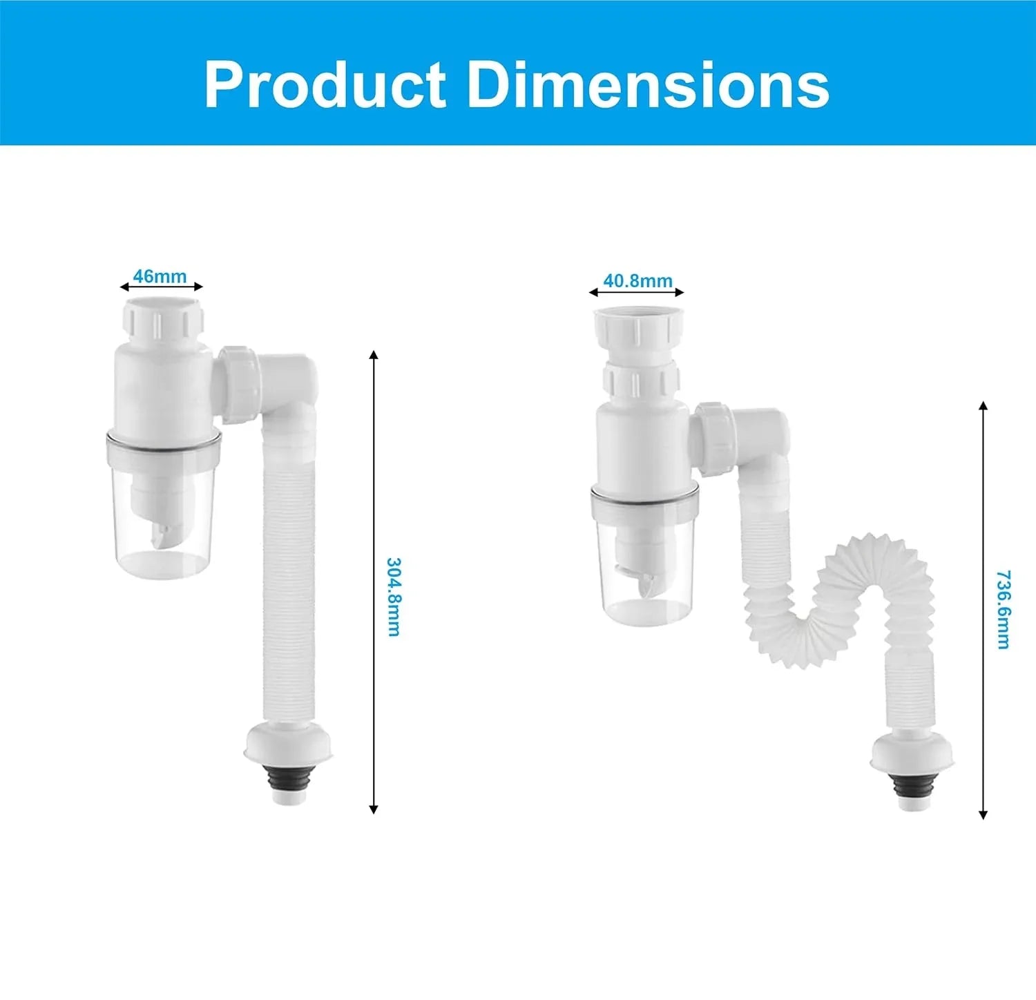 Flexible Kitchen Sink Pipe with Cup Trap (White) - Fossa Home