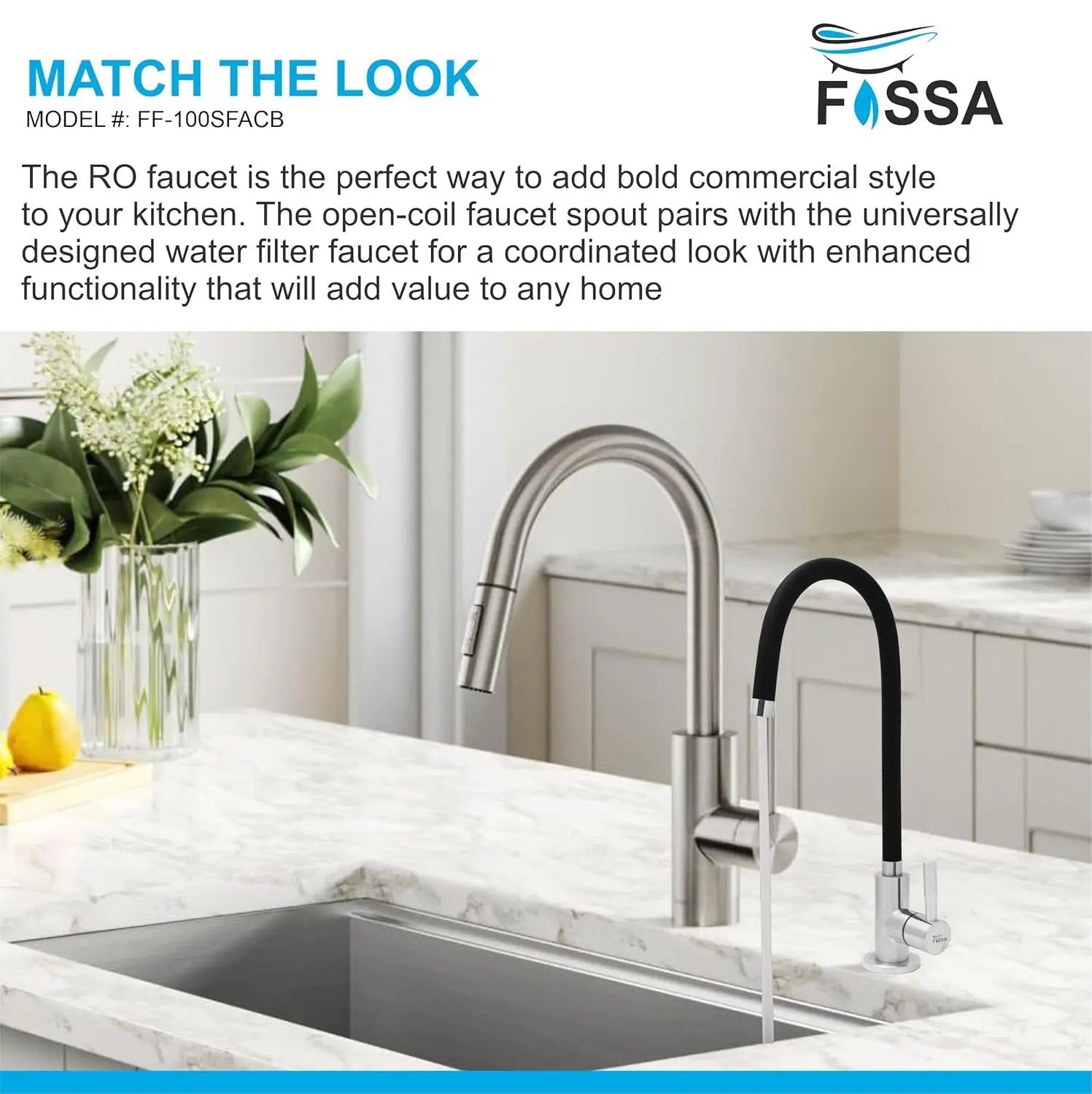 Fossa Stainless Steel RO Tap with Flexible Swivel Spout for Kitchen/Sink/Wash Basin - Matte Finish Black,Water Filter Faucet, 100% Lead-Free Drinking Water Faucet Stainless Steel Body (Black) Fossa Home