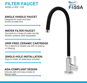 Fossa Stainless Steel RO Tap with Flexible Swivel Spout for Kitchen/Sink/Wash Basin - Matte Finish Black,Water Filter Faucet, 100% Lead-Free Drinking Water Faucet Stainless Steel Body (Black) Fossa Home