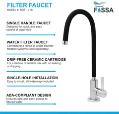 Fossa Stainless Steel RO Tap with Flexible Swivel Spout for Kitchen/Sink/Wash Basin - Matte Finish Black,Water Filter Faucet, 100% Lead-Free Drinking Water Faucet Stainless Steel Body (Black) Fossa Home