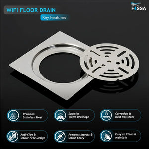 Wifi Floor Drain (5 x 5 Inches) Premium Stainlees Steel - Fossa Home