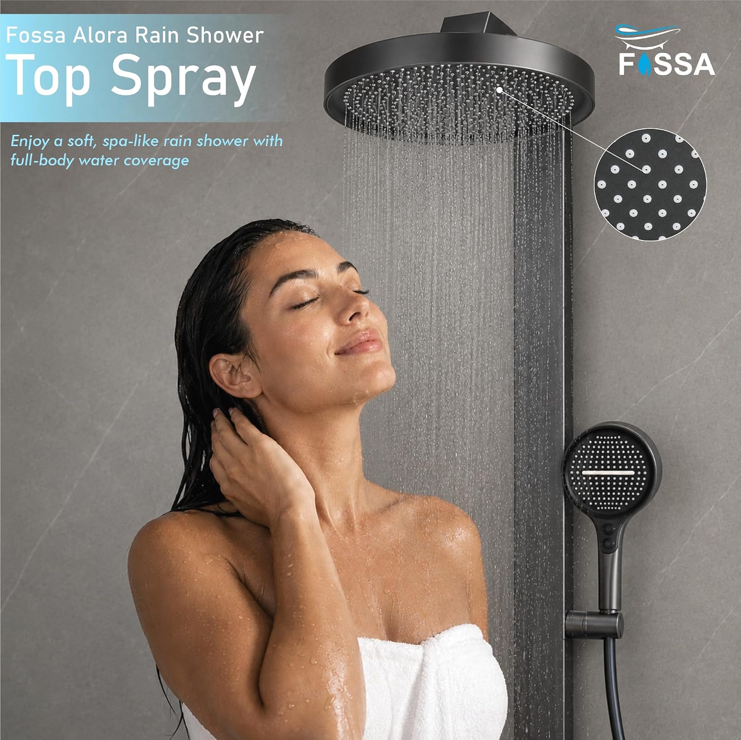 Fossa Aspire Shower Grey Gold Wall Mounted 4-Function Brass