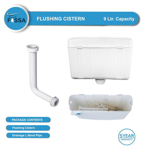 Fossa Flushing Cistern (9 Ltr) Capacity Side Handle Flush Tank White - Fossa Home